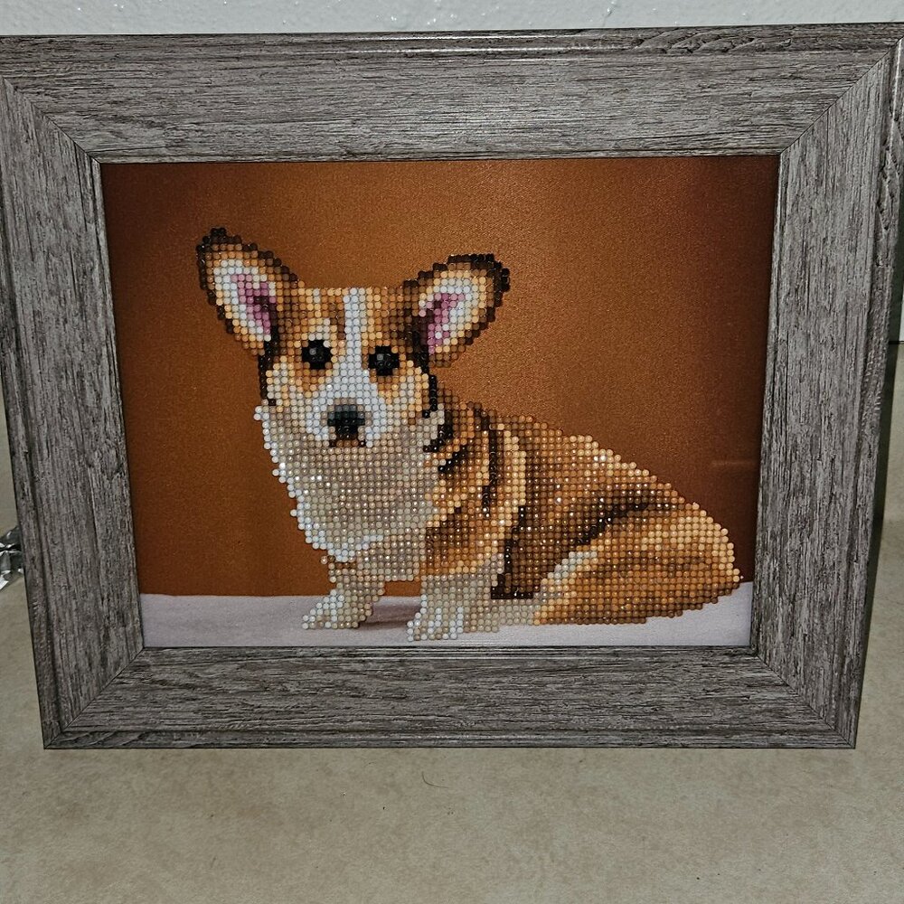 New Handmade Diamond Dot Corgi Tabletop Picture